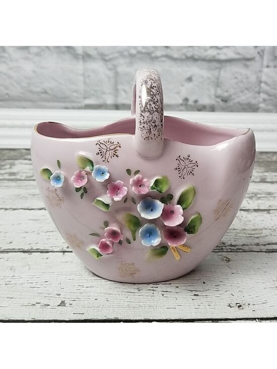 Vintage Other - Stunning vintage Ucagco pink basket vase planter
